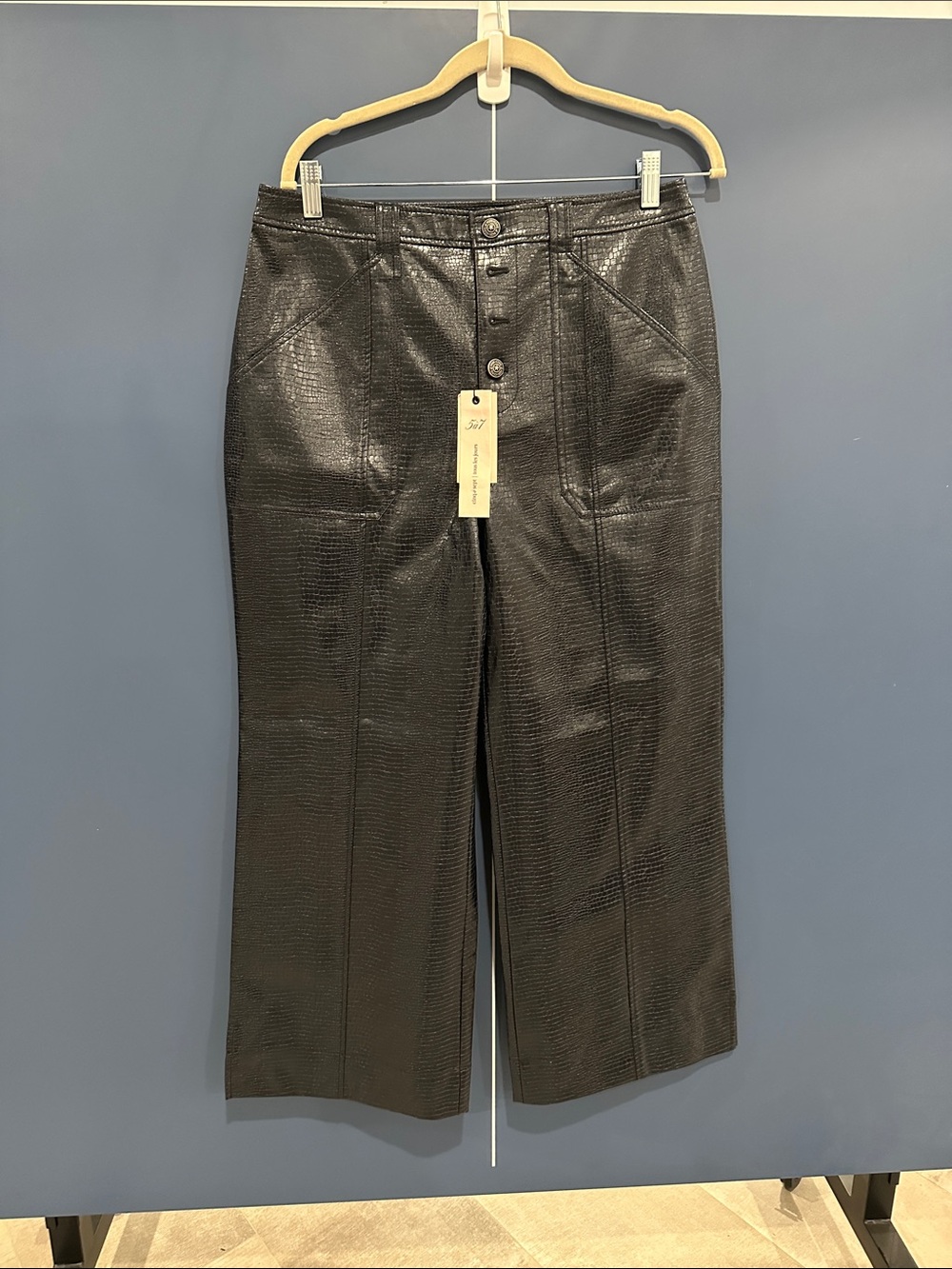 NWT Cinq à Sept Benji Textured Snake Faux Leather Pants — Navy | Size 12